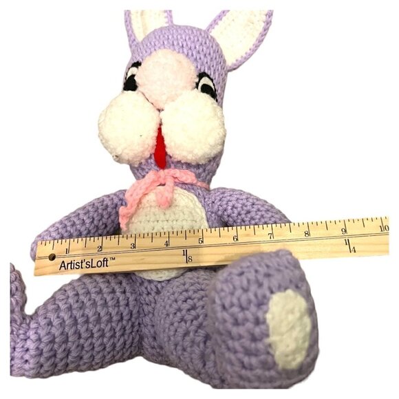 True Vintage Crocheted Amigurumi Purple Easter Bunny Rabbit Plush Stuffed Animal - Picture 6 of 12